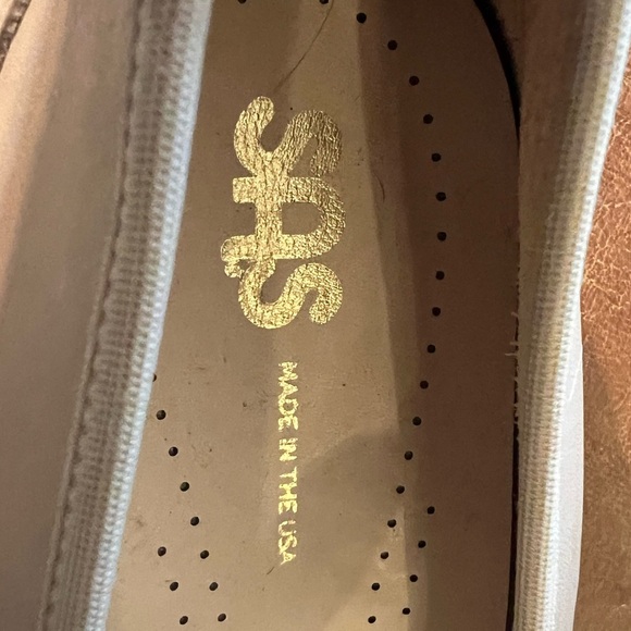 SAS Milano Leather Cream Round Toe Slip-On Pump Block Heel Shoe Sz 9 - Picture 5 of 6